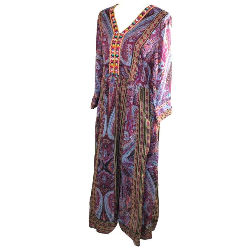 Soft Surroundings Mira Purple Paisley Hand Beaded Embroidered Dress Size Medium - Picture 5 of 12